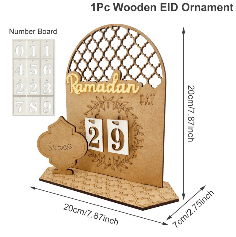 Ramadan Wooden Countdown Calendar Ornament 2025 Eid Mubarak Ramadan Decoration for Home Eid Al Adha Islamic Muslim Party Decor