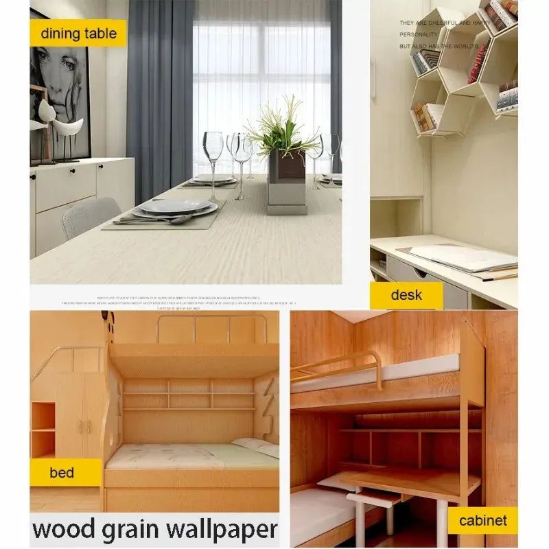 Wood Grain Self Adhesive Wallpaper Waterproof PVC Vinyl Film Kitchen Wardrobe Cabinet Furnitures Renovation Door Wall Sticker