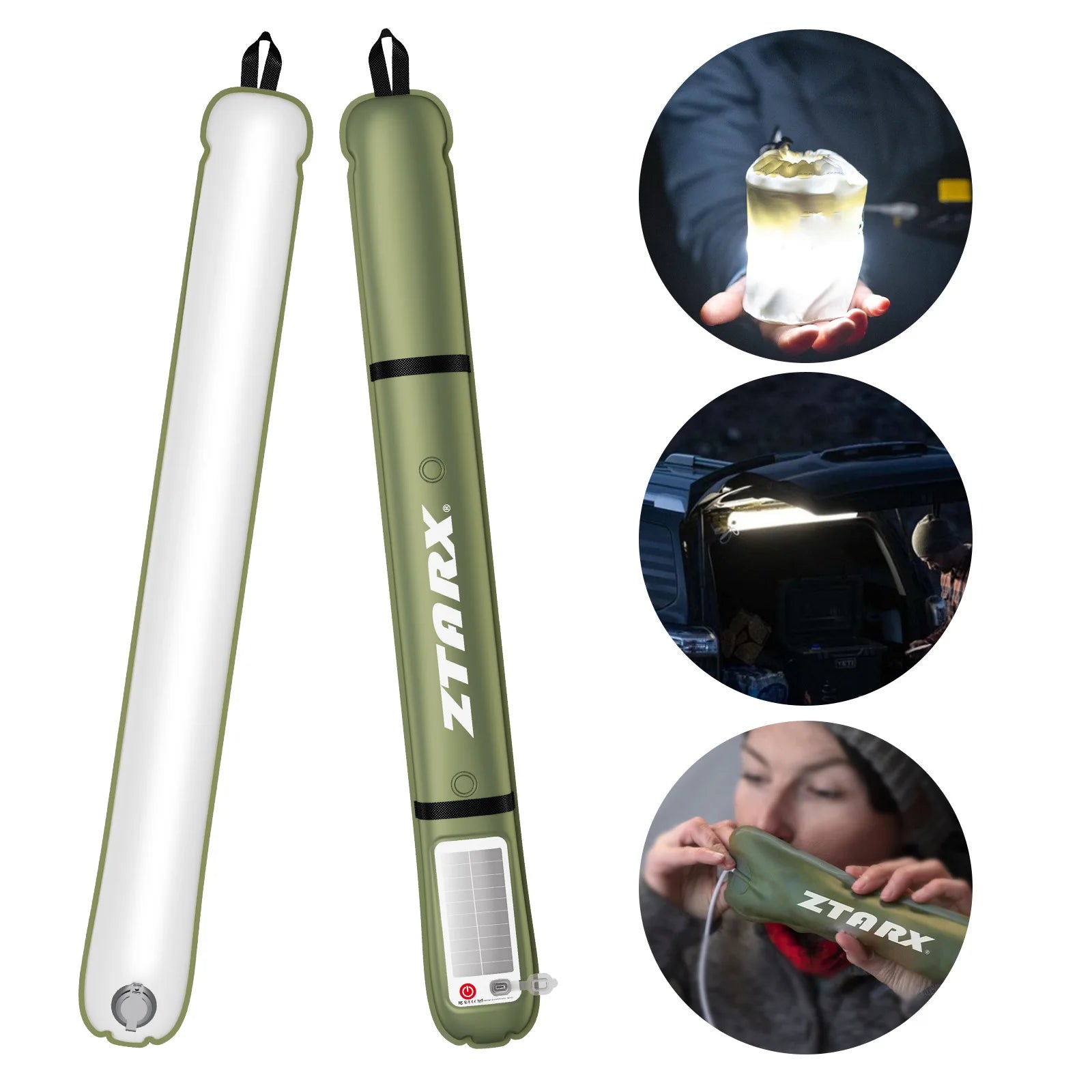 Ztarx Solar Inflatable LED Tube Light Magnetic Waterproof Lantern 60CM Waterproof Camping Light Tent Light Gas-filled Lantern