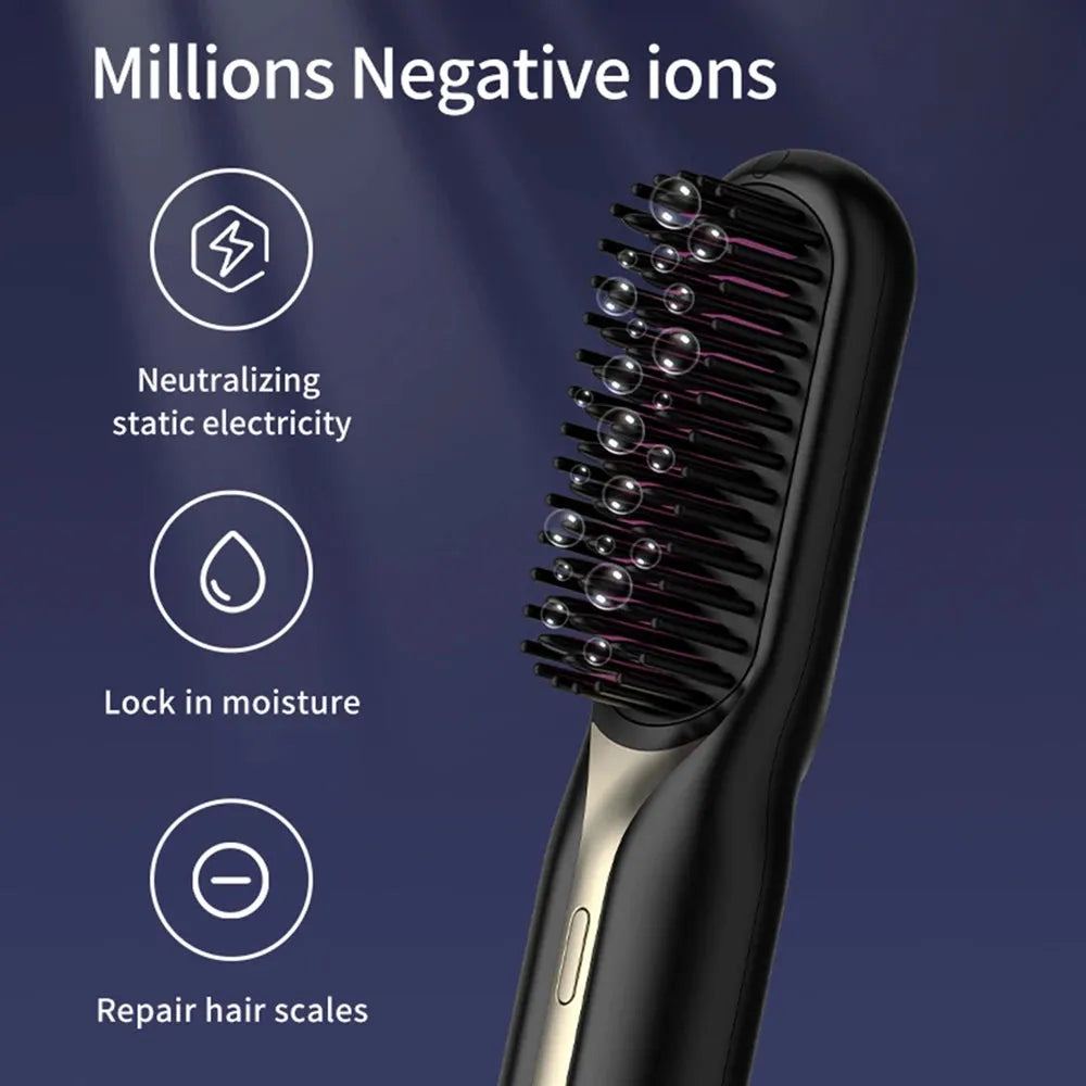 Wireless Hair Straightener Hot Comb Ceramic Heating Professional Electric Brush Smoothing Iron Negative Ion Hair Care Comb