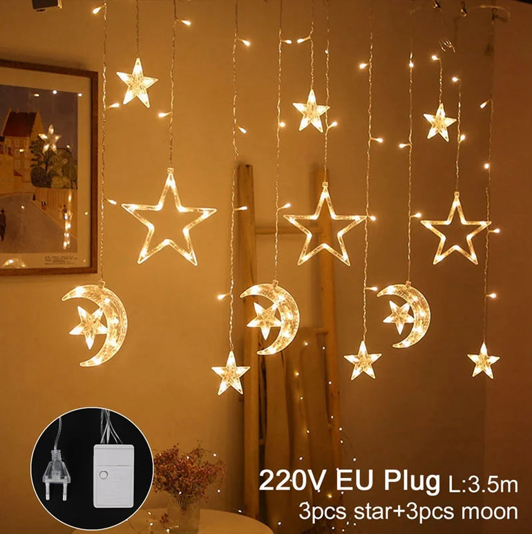 Star Moon Led Curtain Garland String Light EID Mubarak Ramadan Decorations for Home 2023 Islam Muslim Event Party Supplies Decor