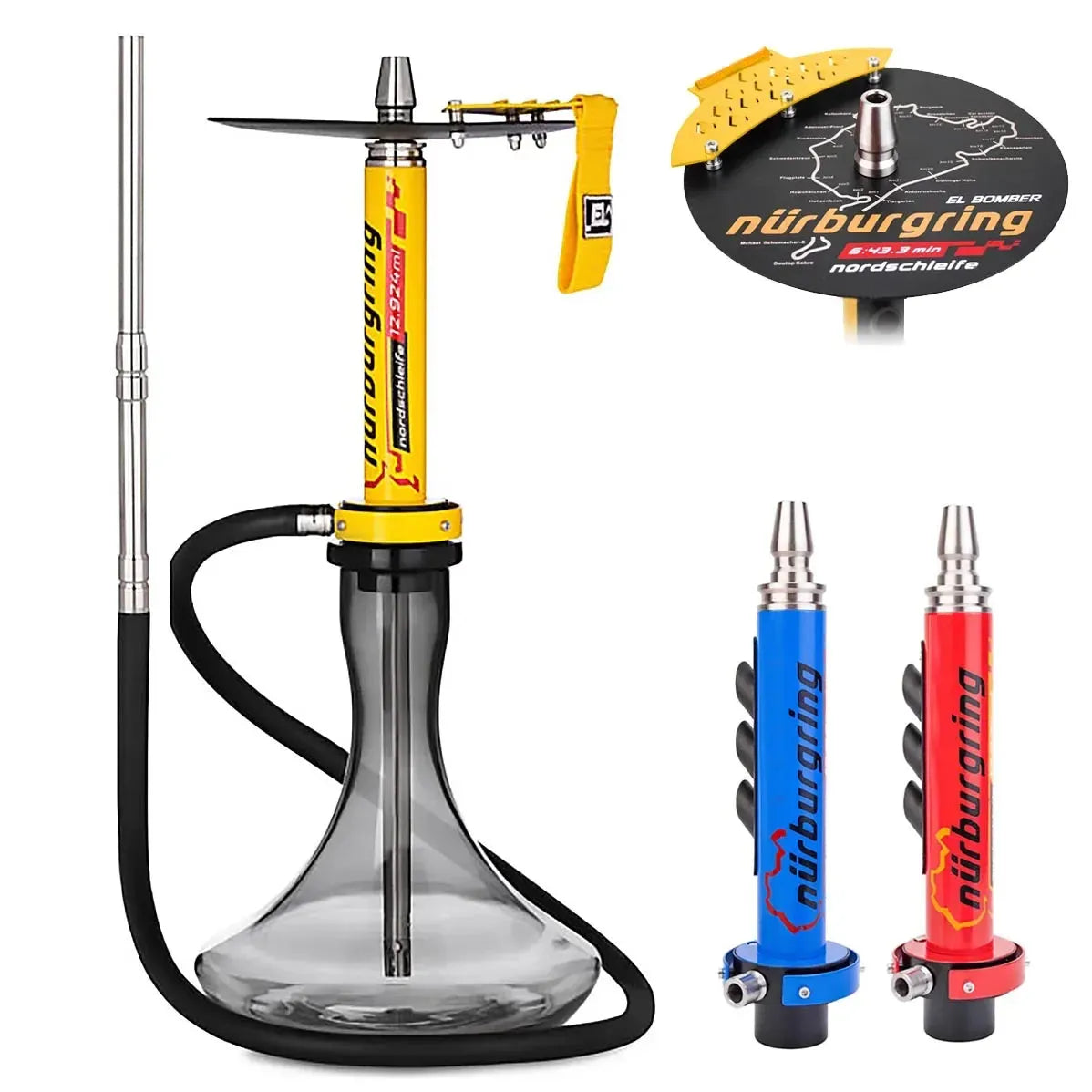 Hookah Complete Set with Vase Stainless Steel Shisha Stem Gift Packing European Style Race Nargile Cachimba NURBURGRING Hookah