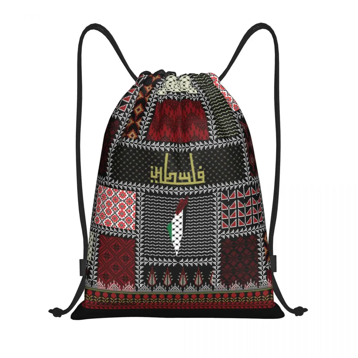 Custom Arabic Keffiyeh Traditional Pattern Drawstring Backpack Sports Gym Bag for Women Tatreez Embroidery Art Training Sackpack