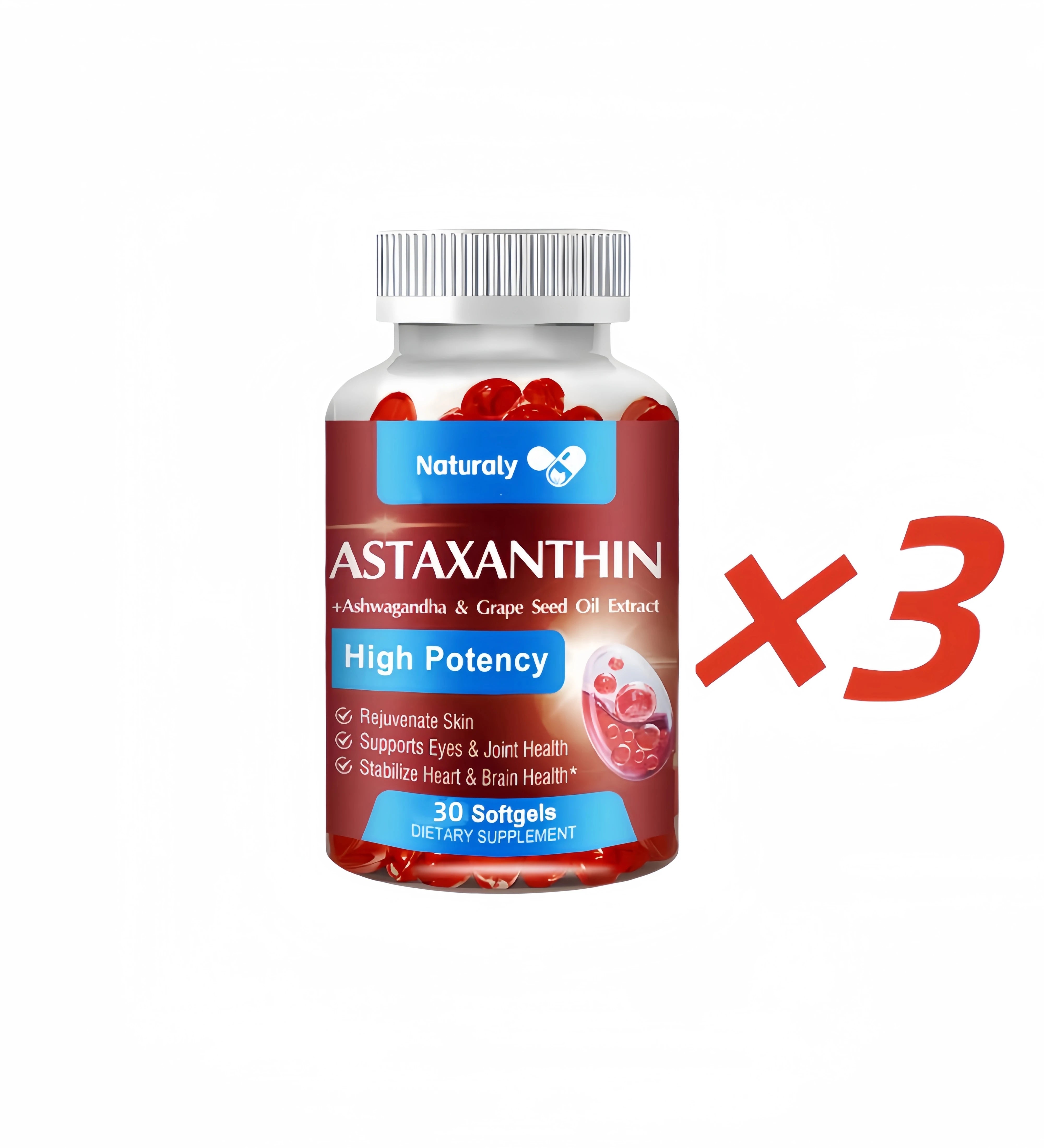 Astaxanthin Supplement with Grapeseed Oil, Ashwagandha Extract, Organic Coconut Oil, and MCT Oil for Joint Health and Immunity