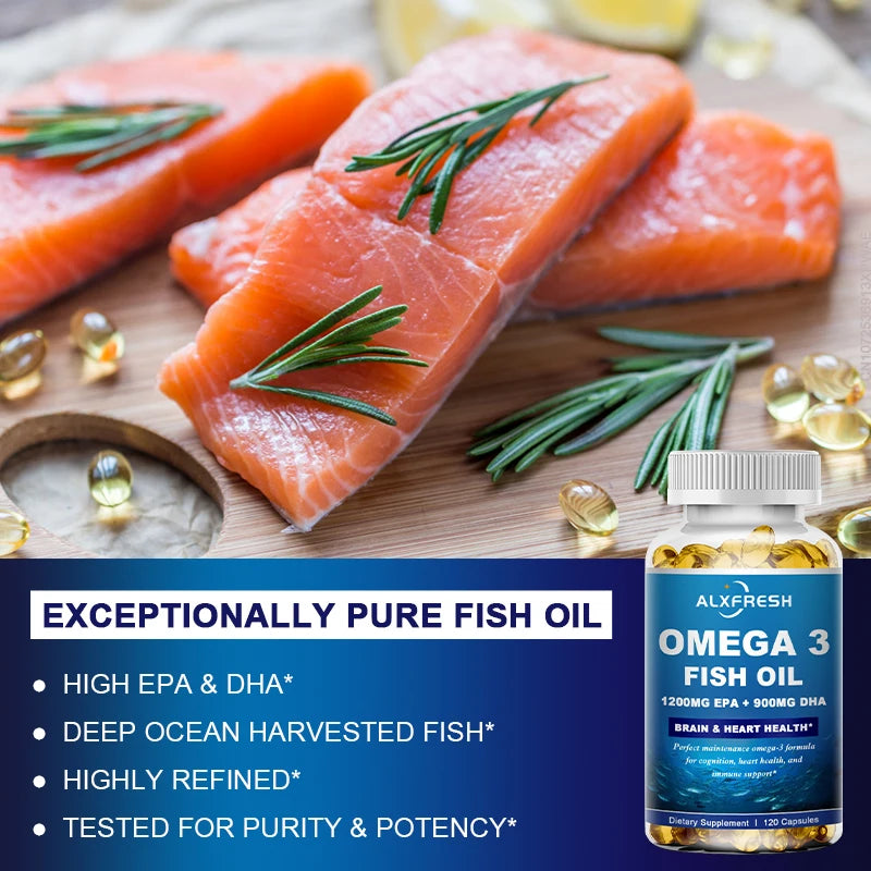 Alxfresh Omega 3 Fish Oil –3600mg High EPA 1300mg DHA 900mg–120/60 Capsule Dietery Supplement Health Support Non-GMO Gluten Free