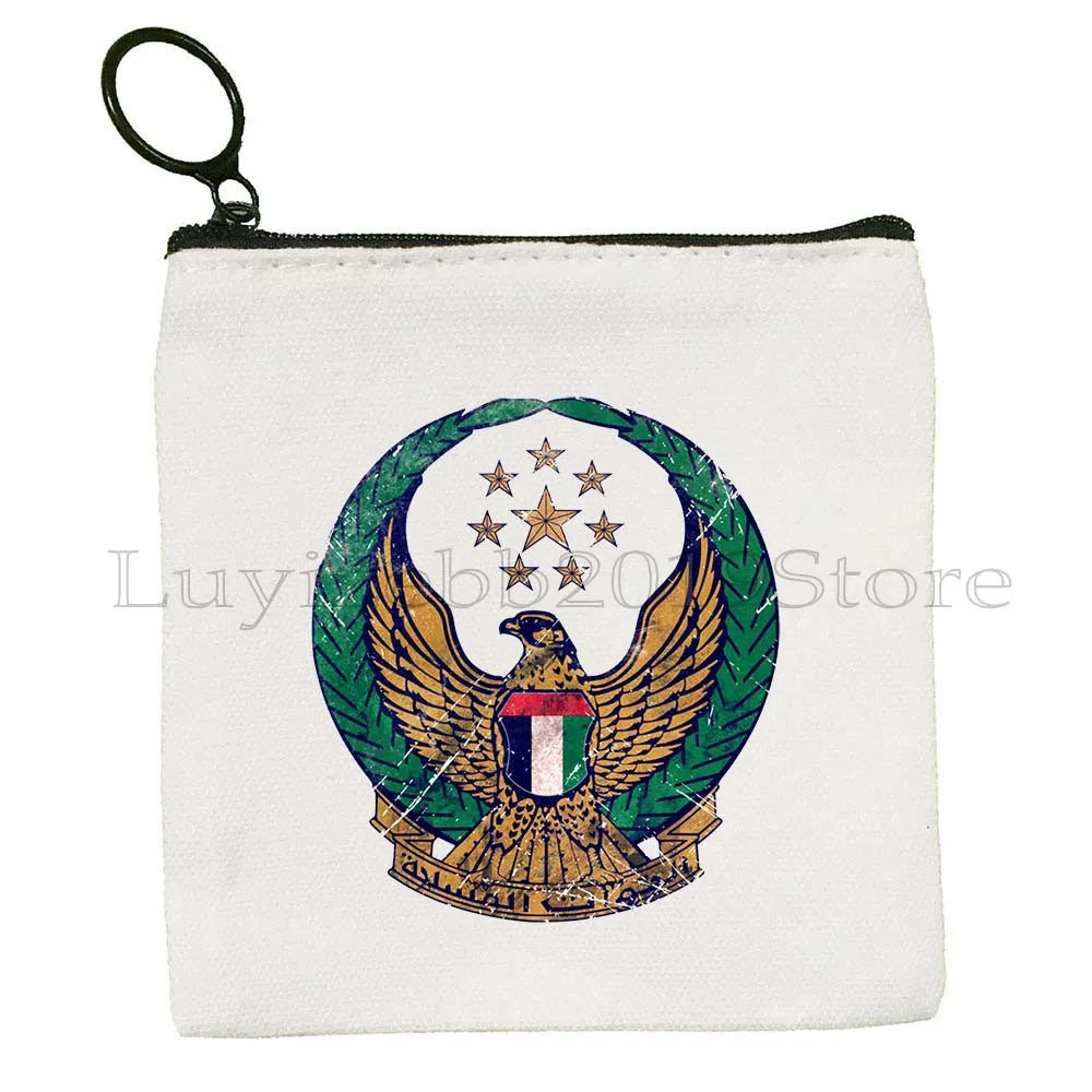 Dubai United Arab Emirates UAE Map Flag Asia Skyline Skyscraper Burj Khalifa Canvas Coin Purse Key Case Bag Wallet Zipper Pouch