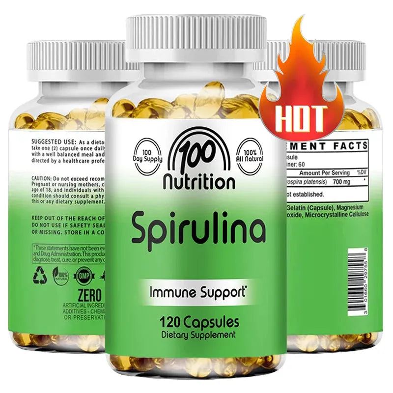 Spirulina Softgels Organic Superfood Algae - Supports Cardiovascular and Immune System Health, Powerful Antioxidant