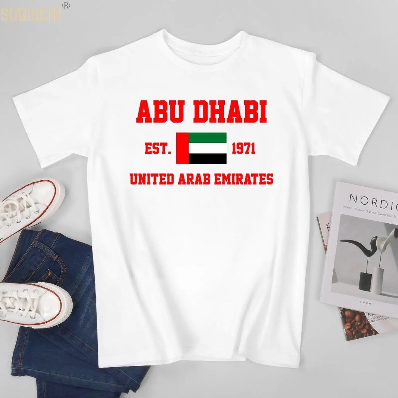 Patriotic Flag United Arab Emirates EST.1971 Abu Dhabi Men Tshirt Tees T-Shirt O-neck T Shirts Women Boys Clothing 100% Cotton