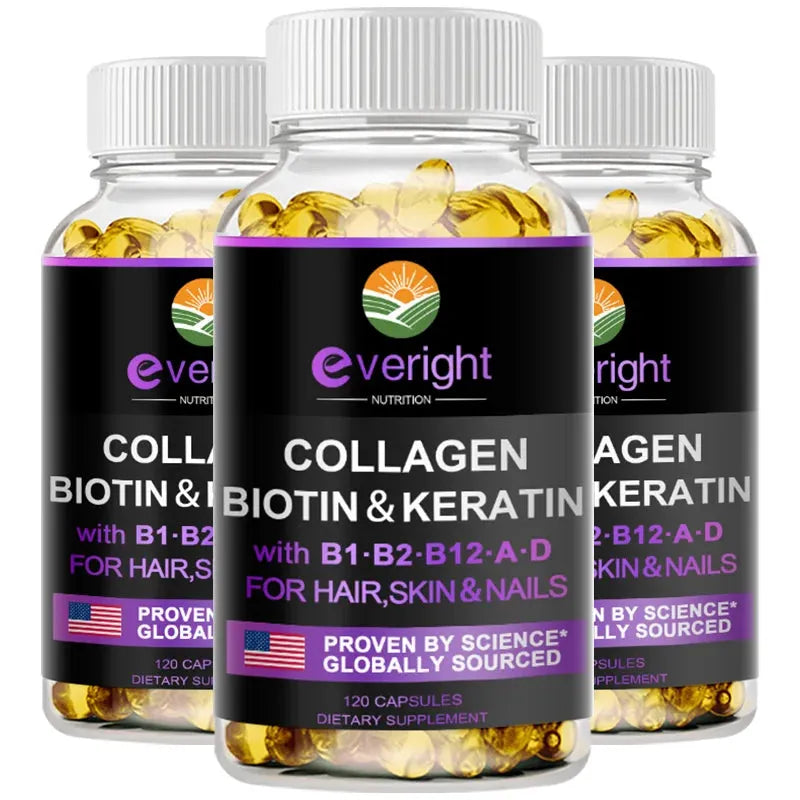 Biotin Hyaluronic Acid, Collagen Keratin –Hair Growth Vitamin – Nails & Skin,  B1, B2, B6, B12 Complex Supplement for Men &Women