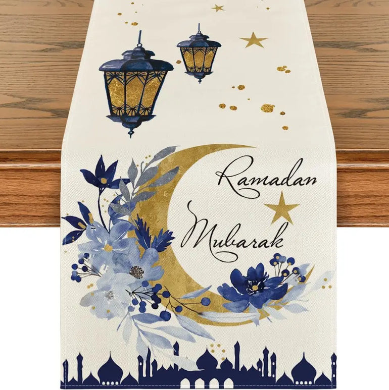 Ramadan Castle Lantern Flower Linen Table Runner Party Decor Ramadan Eid Kitchen Dining Table Runners Dresser Scarf Table Decor