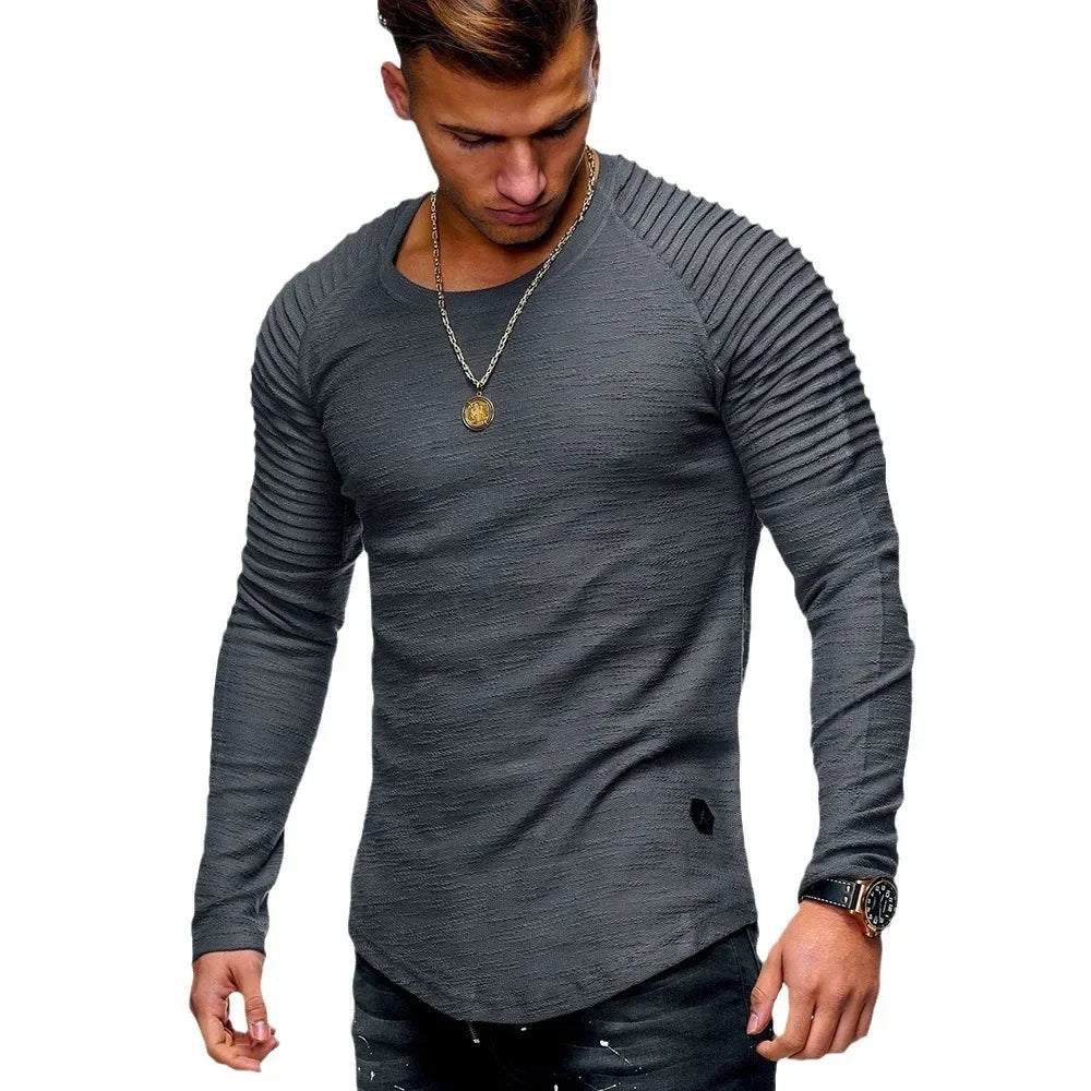 Men's Long Sleeve T-Shirt Solid Colors Slim Fit Round Neck Sports Shirt Wrinkle-Free Regular Fit Casual Shirt for All Seasons