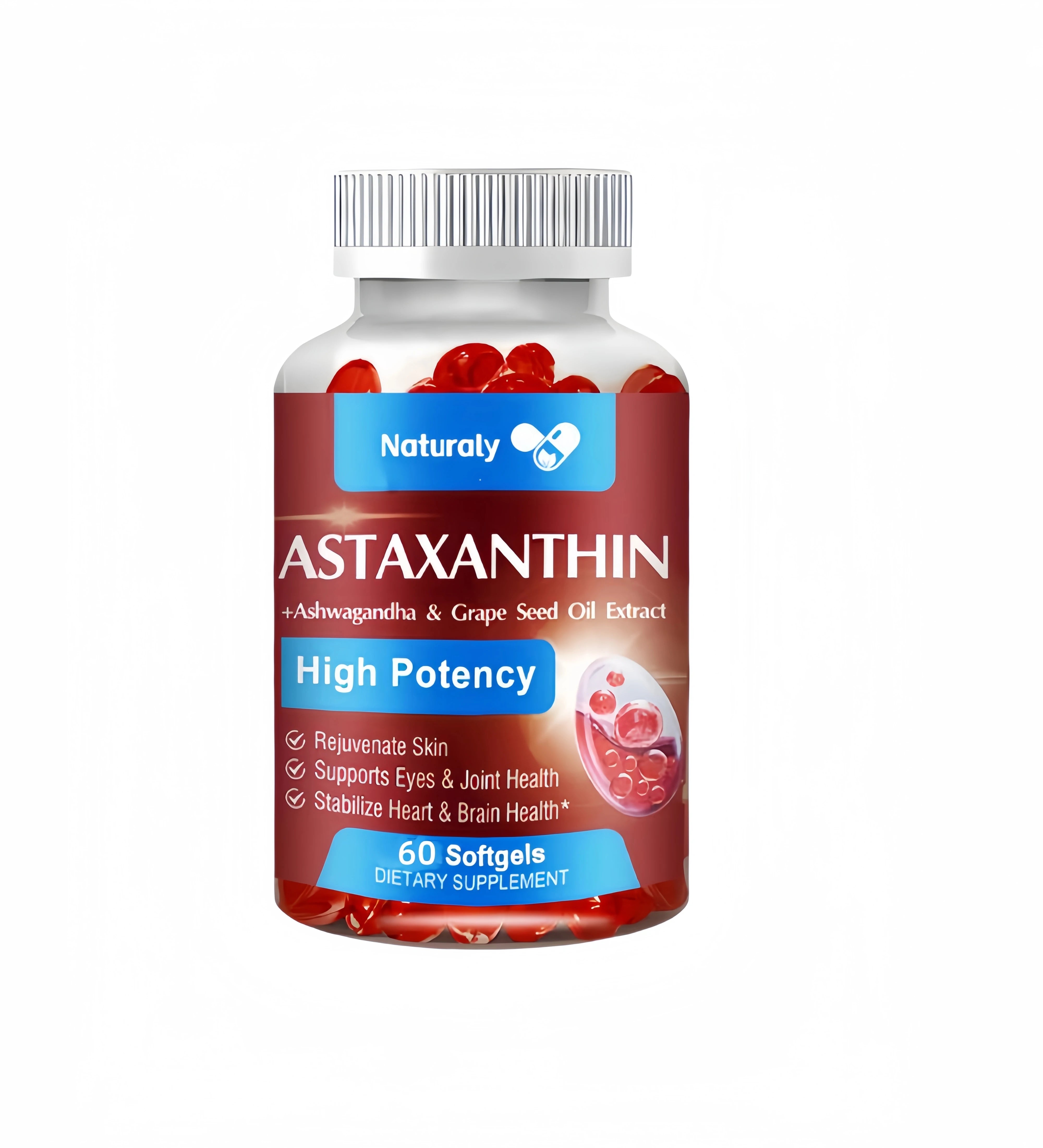 Astaxanthin Supplement with Grapeseed Oil, Ashwagandha Extract, Organic Coconut Oil, and MCT Oil for Joint Health and Immunity