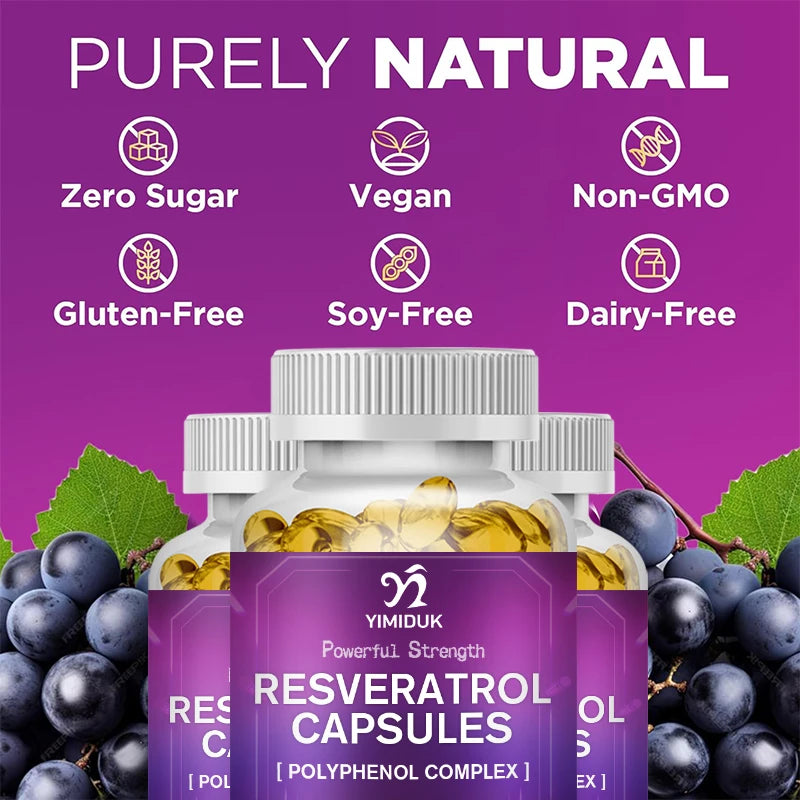 Resveratrol Capsules - Antioxidant Supplement - Supports Healthy Aging & Promotes Immune, Brain Boost & Joint Support