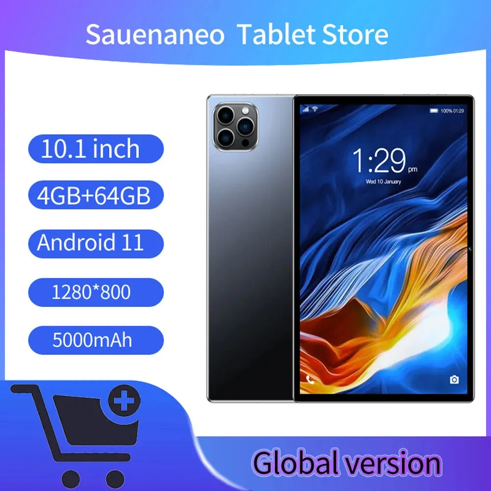 Sauenaneo 2024 New Original 10.1-inch Android Tablet 4GB RAM 64 ROM Supports 3G Call 5GWIFI Portable PC Tablet 5000mAh Android11