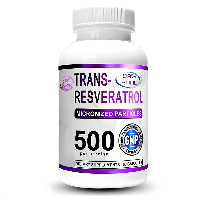 Trans Resveratrol 500mg Supplement 99% Pure Trans Resveratrol Extract+Pepper High Absorption 60 Capsules Vegetarian Capsules