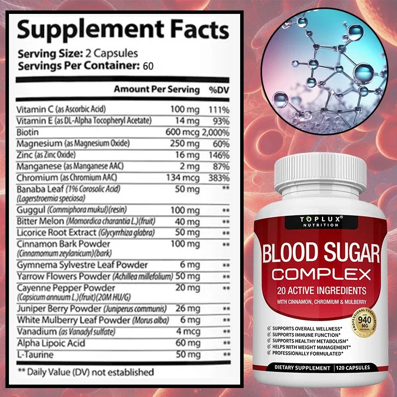 Blood Sugar Complex - 20 Active Ingredients To Support Healthy Blood Sugar Balance, Improve Metabolism and Immune Function