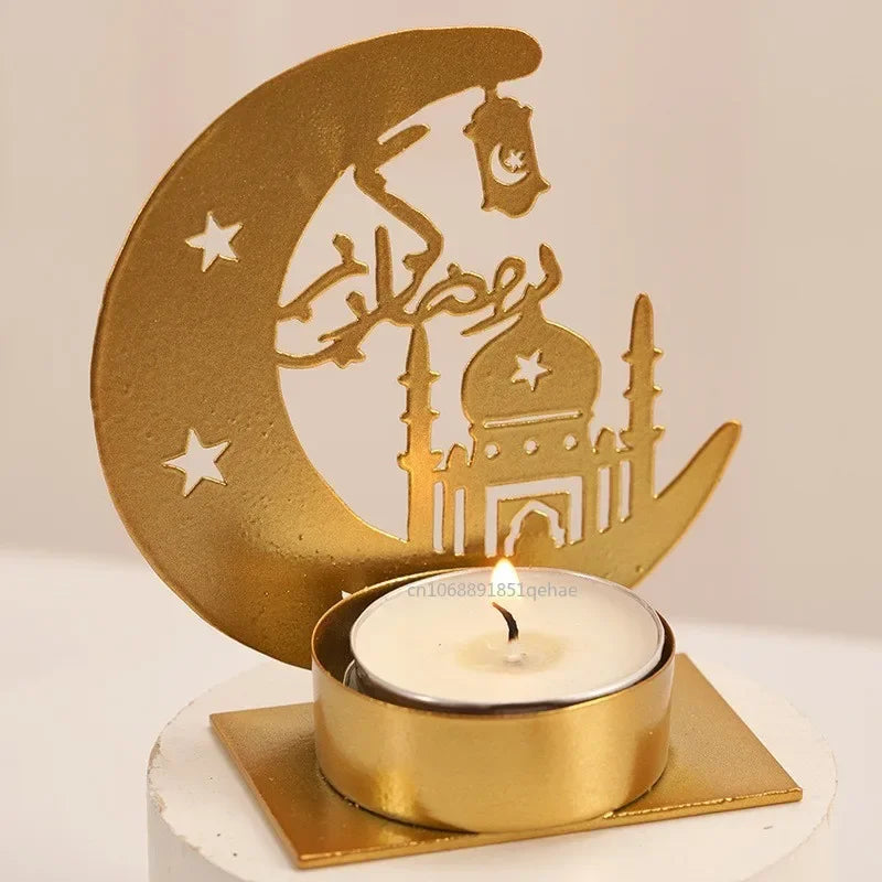 Eid Mubarak Candle Holder Metal Ramadan Home Decoration 2025 Room Dining Table Ornament Kareem Islam Muslim Party Supplies Gift