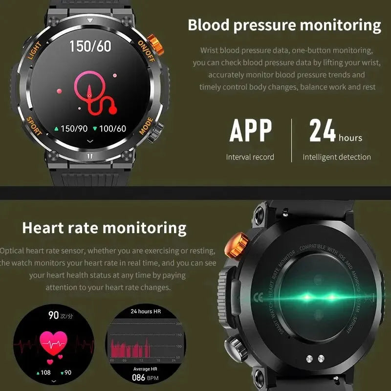 LOPOM HT17 Military Smart Watch for Men Outdoor Sport Fitness Tracker Health Monitoring Smartwatch Women Bluetooth Call Bracelet