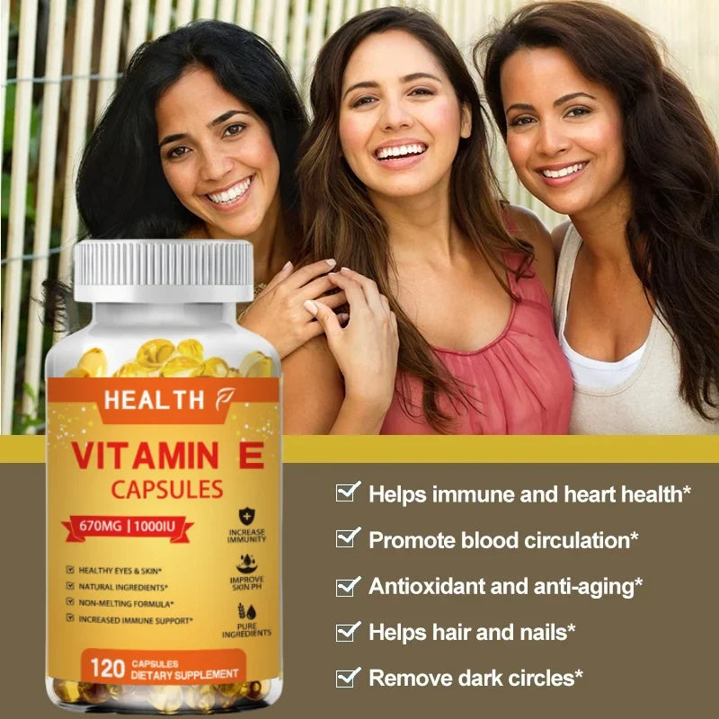 HEALTH Natural Treasure Vitamin E 1000 IU Soft Capsules, Supporting Antioxidant Health and Immune System