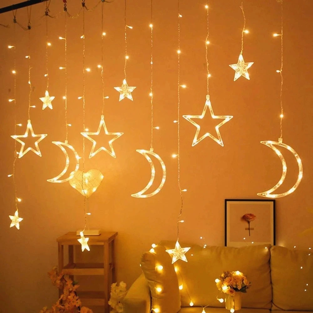 Star Moon Led Curtain Garland String Light EID Mubarak Ramadan Decorations for Home 2025 Islam Muslim Event Party Supplies Decor