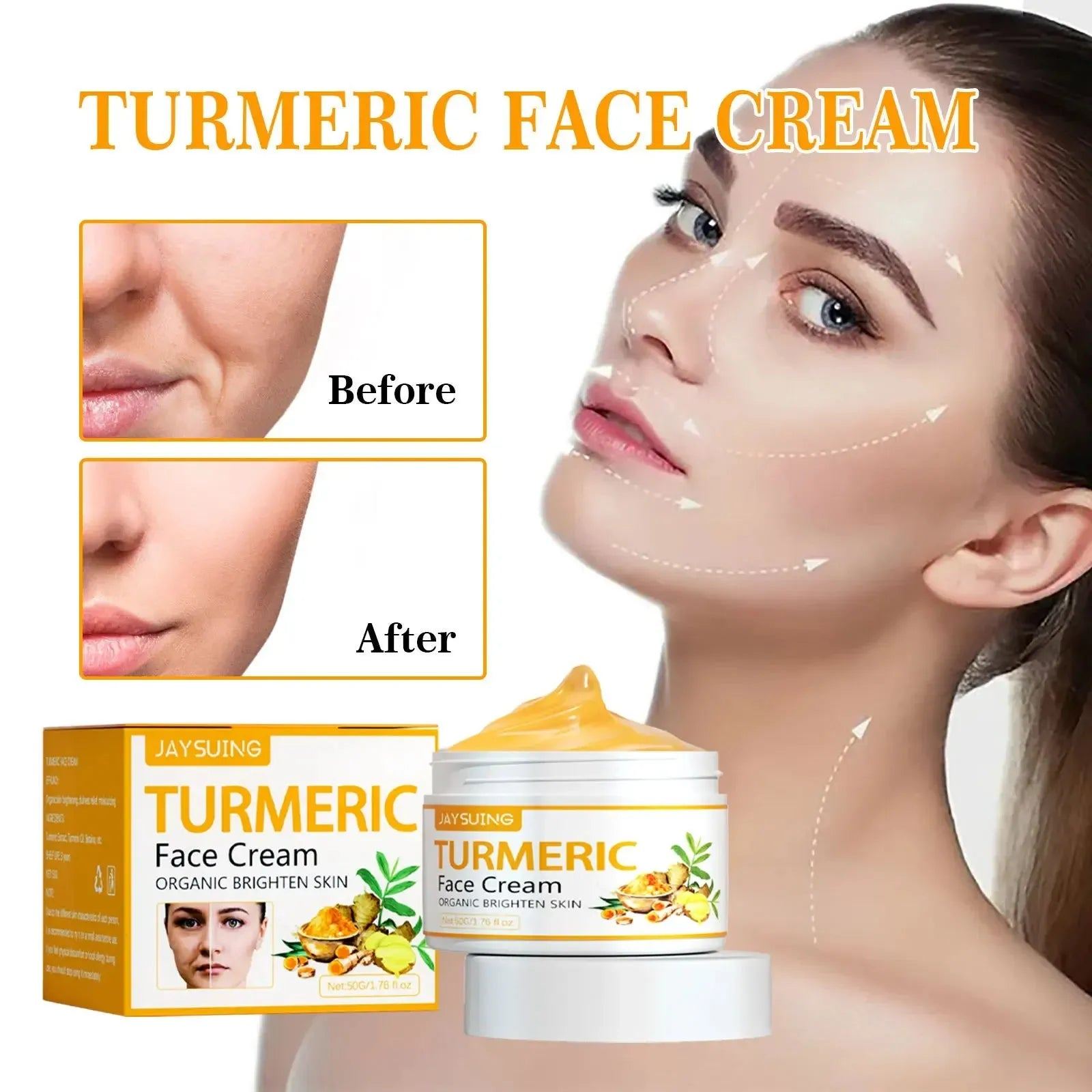 50g Turmeric Face Creams Skin Whitening Cream Anti-oxidation Anti-aging Wrinkle Dark Spots Removal  Acne Treatment Skin Care