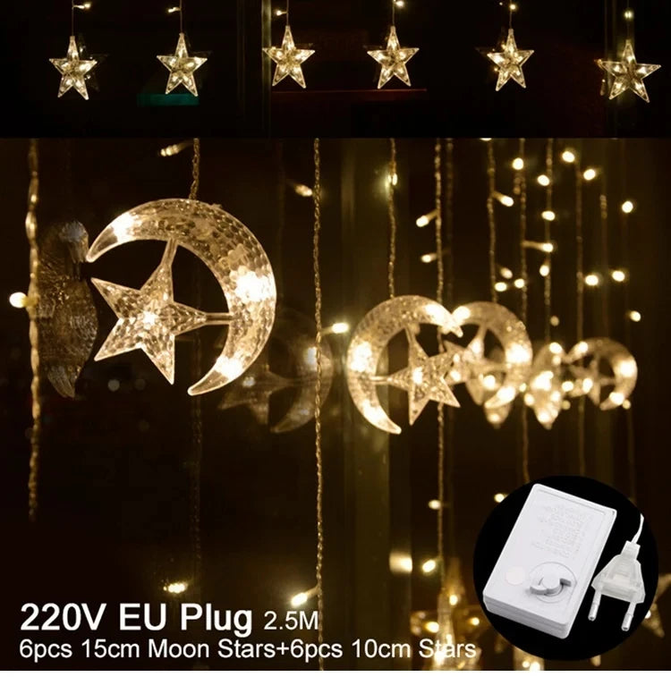 Star Moon Led Curtain Garland String Light EID Mubarak Ramadan Decorations for Home 2025 Islam Muslim Event Party Supplies Decor