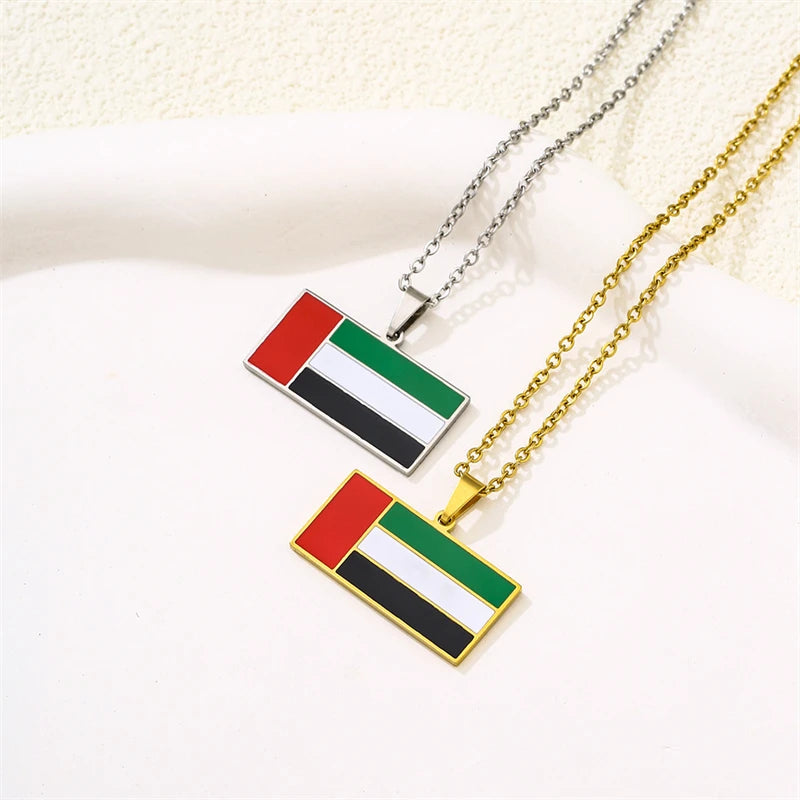 United Arab Emirates Flag Pendant Necklace Stainless Steel Men Women Gold Color UAE Ethnic Powerful Amulet Jewelry Gift