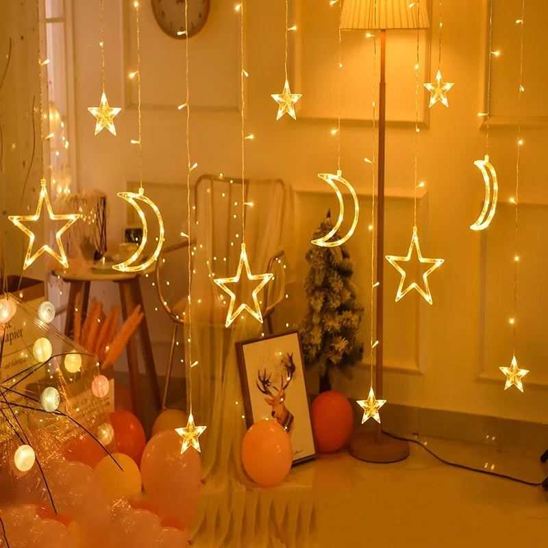 Star Moon Led Curtain Garland String Light EID Mubarak Ramadan Decoration for Christmas Home 2025 Islam Muslim E