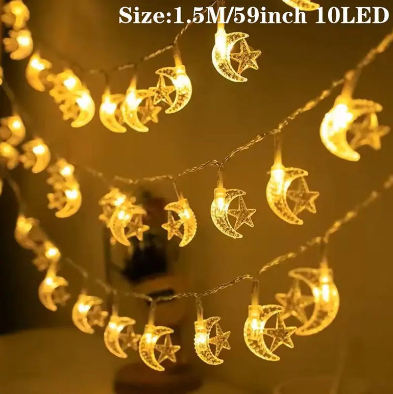 Moon Star Eid Mubarak String Light 2025 Ramadan Decoration For Home Ramadan Kareem Islam Muslim Party Decor Eid Al Adha Gifts