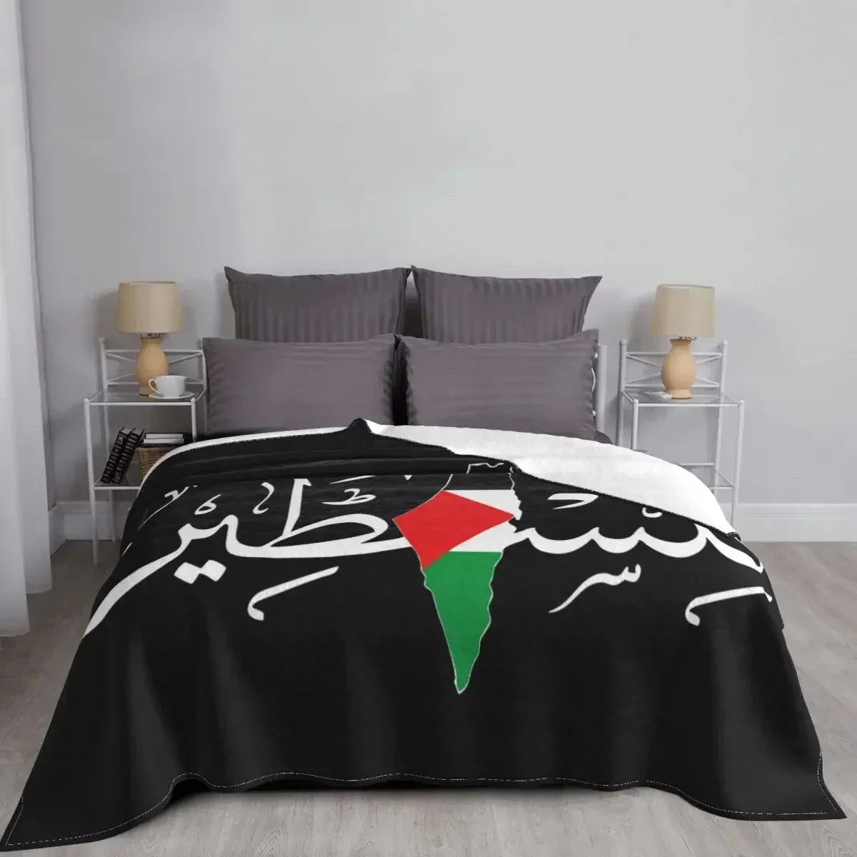 Palestinian Arabic Blanket Cover Flannel Palestine Solidarity Flag Map Warm Throw Blankets for Airplane Travel Bedroom Quilt