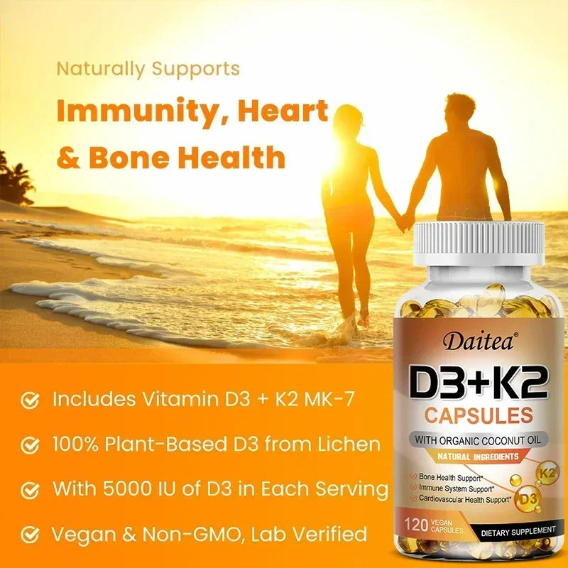 Vitamin K2 (MK7) and D3 supplementation to support immune health, bone health, and cardiovascular support