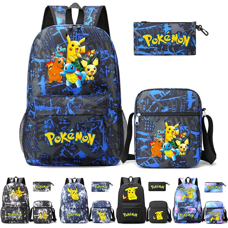 3Pcs/set Anime Pokemon Pikachu Backpack for Boys Girls Light Weight Bag Hildren Schoolbag Student Kawaii Backpack Back To School