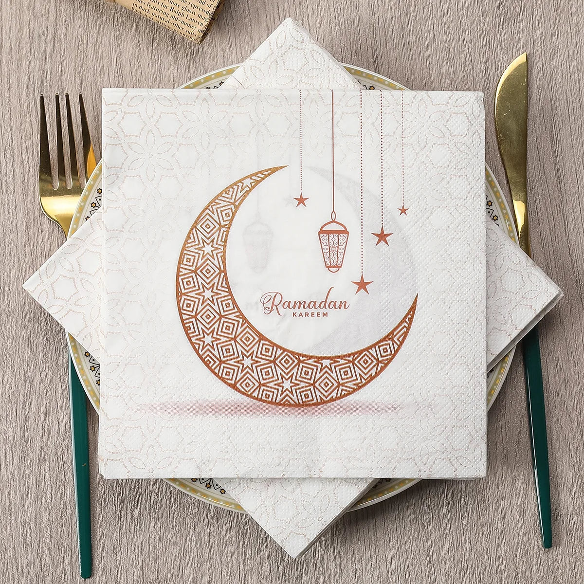 20Pcs/bag Eid Mubarak Theme Disposable Napkins Moon Star Tissues Towel for Ramadan Kareem Islamic Muslim Party Decoration