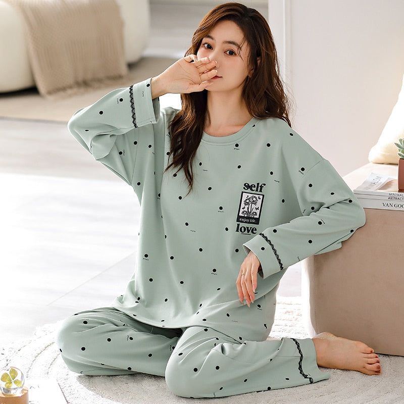 Pajamas for Women Long Sleeve + Pants O-neck Soft Pyjamas - Jointcorp