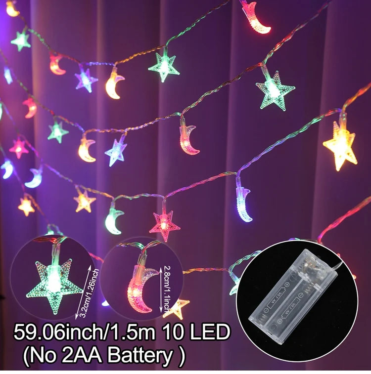 EID Mubarak LED String Lights Islam Muslim Party Moon Star String Lights Ramadan Kareem Decoration 2025 for Home Al-Fitr Gifts