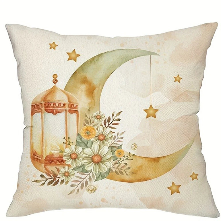 1pcs pillow cover, Ramadan Karim EID home decoration floral crescent pattern printing sofa chair cushion cover Ramadan gift