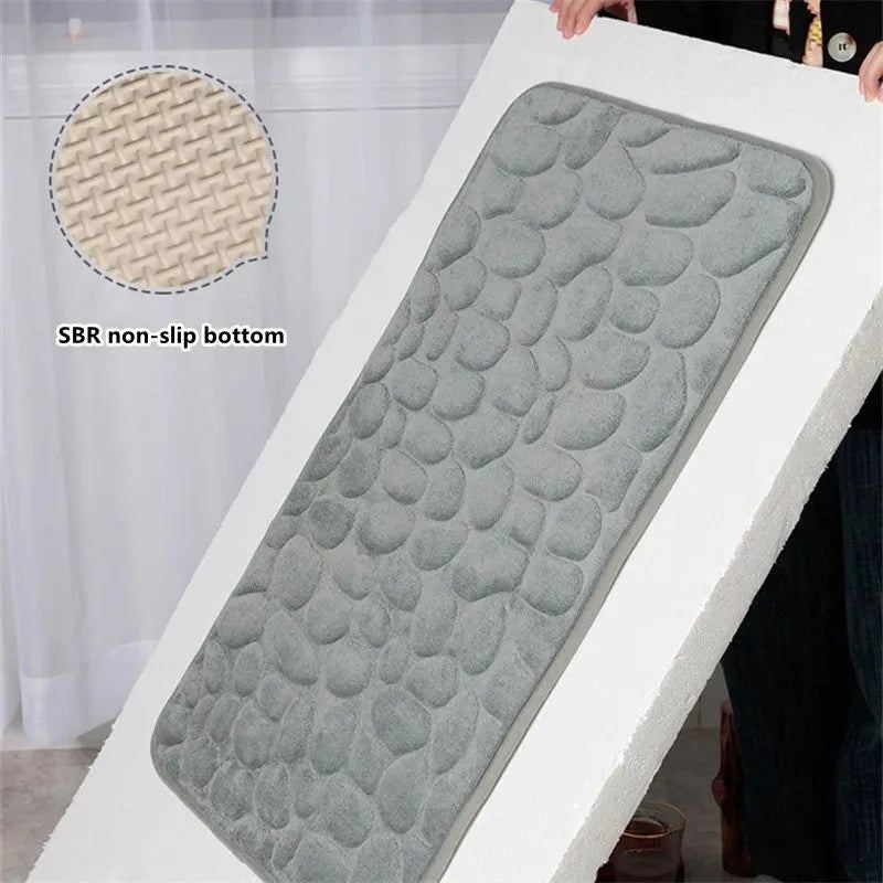 Cobblestone Embossed Shower Antislip Mat Super Absorbent Draining Mat Bathroom Carpet Memory Foam Washable Rug Toilet Floor Mat