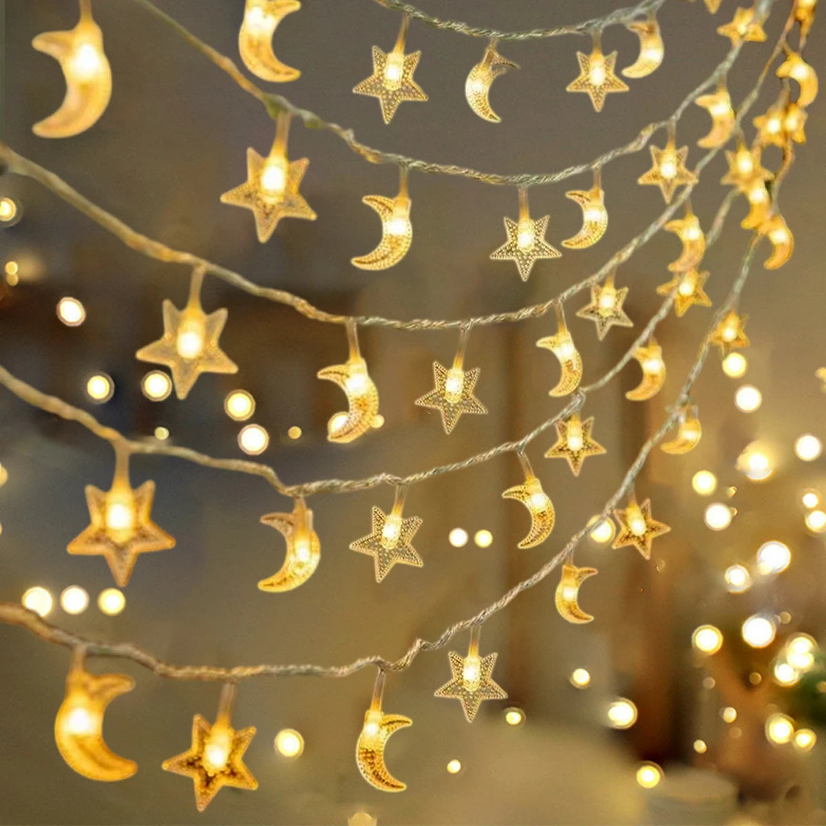 EID Mubarak LED String Lights Islam Muslim Party Moon Star String Lights Ramadan Kareem Decoration 2025 for Home Al-Fitr Gifts