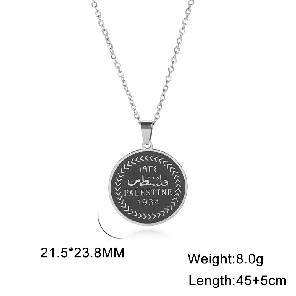 Skyrim Vintage Palestine Round Plate Pendant Necklace For Women Men Choker Necklace Mother Gift Stainless Steel Jewelry Gift