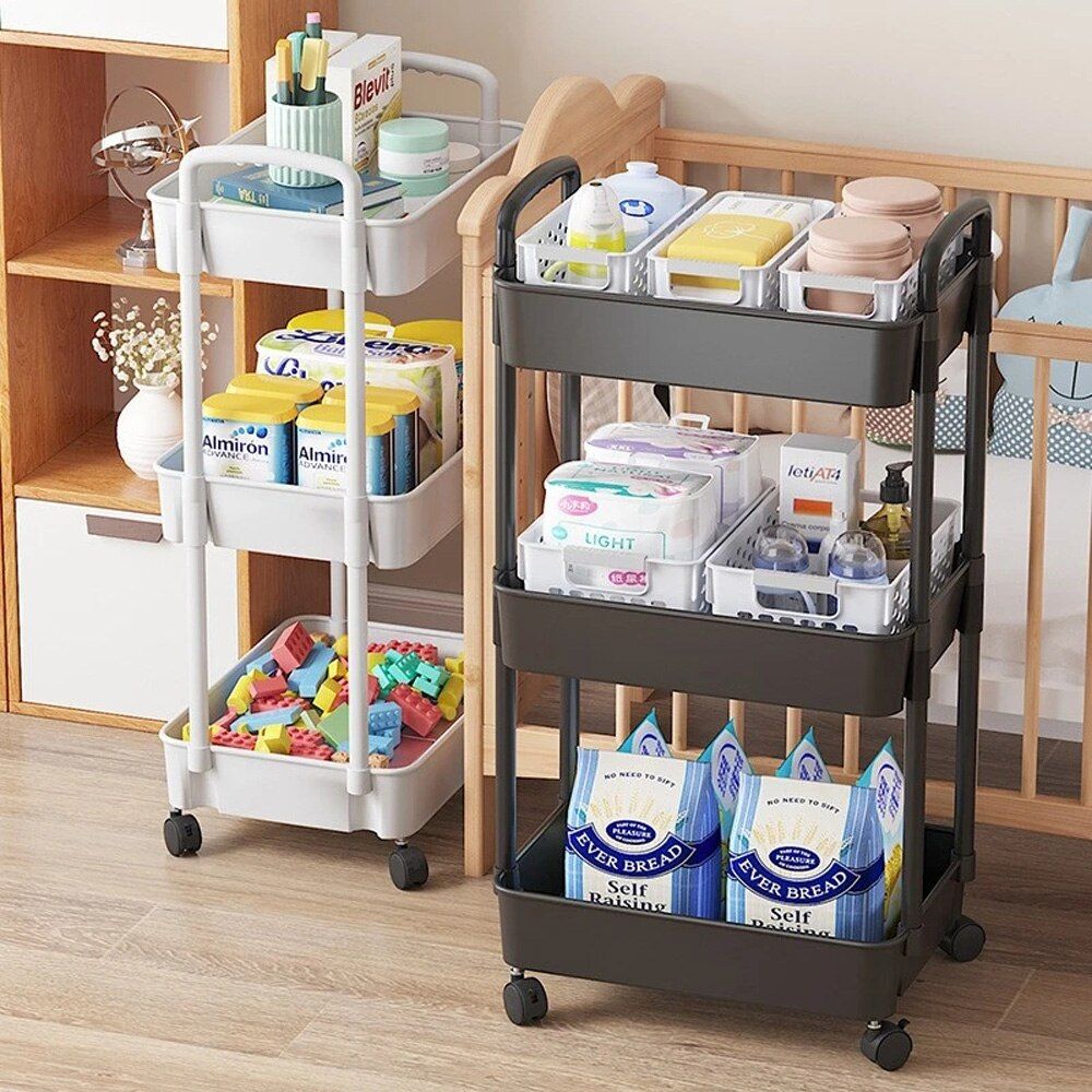 Mobile Storage Rack Trolley Kitchen Bathroom Bedroom Multi Storey Snacks Storage Rack with Wheels Organizer Home Accessories