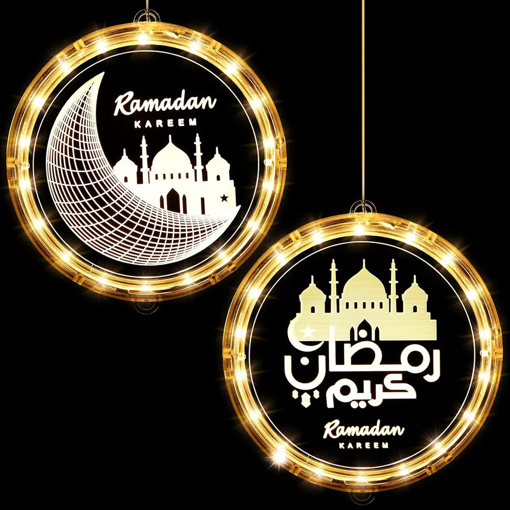 Eid Ramadan Lights Moon Star Castle Islam Eid Mubarak Ramadan Decorations Islam Window LED Fairy Lights for Wall Bedroom Party