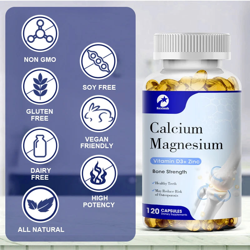 Kexinsh Calcium Magnesium Zinc with Vitamin D3 Capsules Strong Bones Protect Joints Immune Booster Increase Immune System