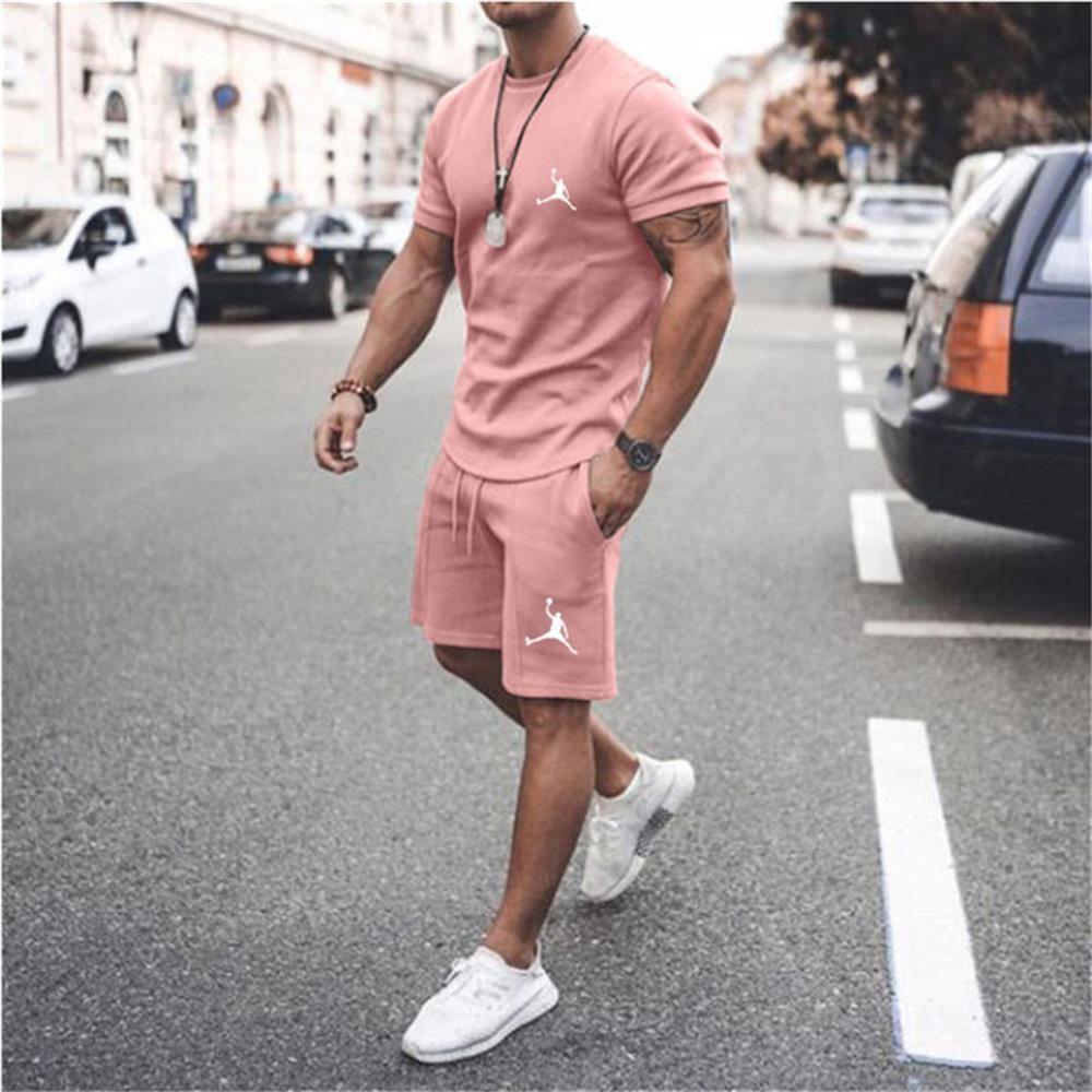 Men's Sportswear Cotton T-shirt+Shorts Two Piece Jogging Fitness Sports Casual Set