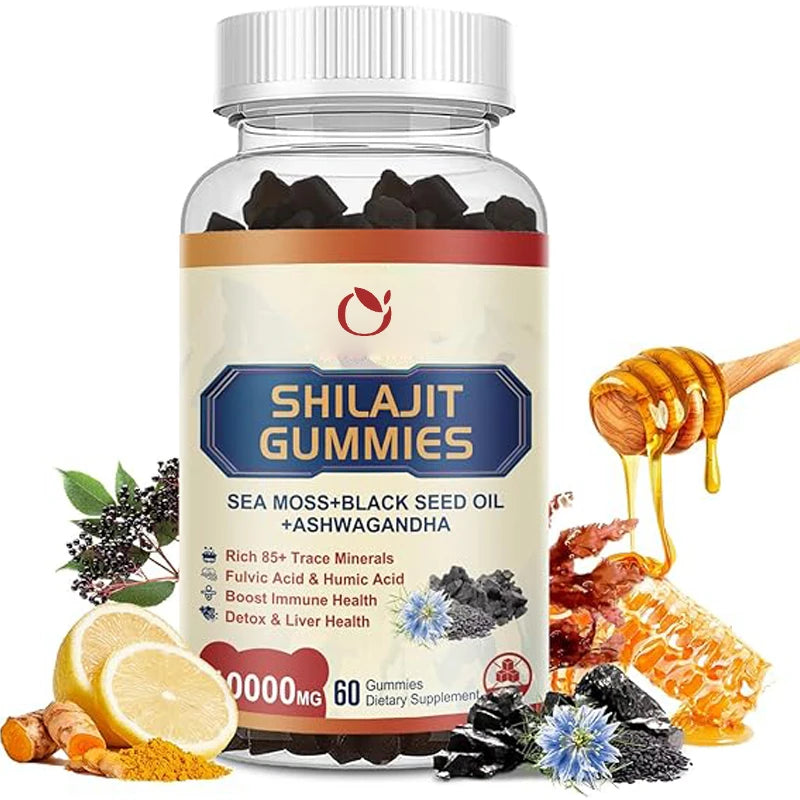 Shilajit Resin Gummies Irish Seaweed Supplement Contains 60 Capsules of Black Seed Oil,ginseng,and South African Eggplant Ginger