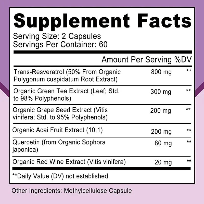 Resveratrol - Helps Support Cardiovascular Health, Promotes Skin Radiance, and Antioxidants