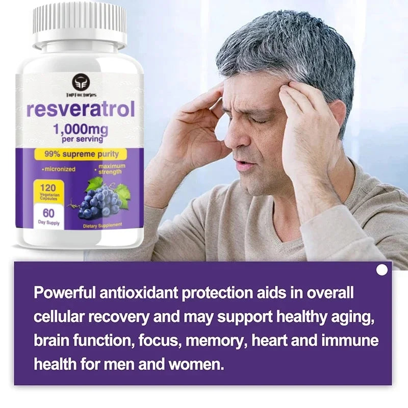 Resveratrol Supplement - Anti-aging, Cardiovascular & Joint Support, Skin