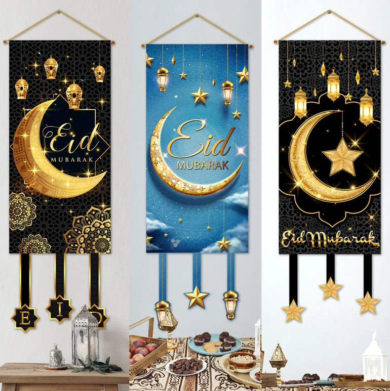 Eid Mubarak Decoration 2025 Hanging Flag Ramadan For Home Door Islamic Muslim Party Decor Ramadan Kareem Banner Eid Al-Fitr Gift