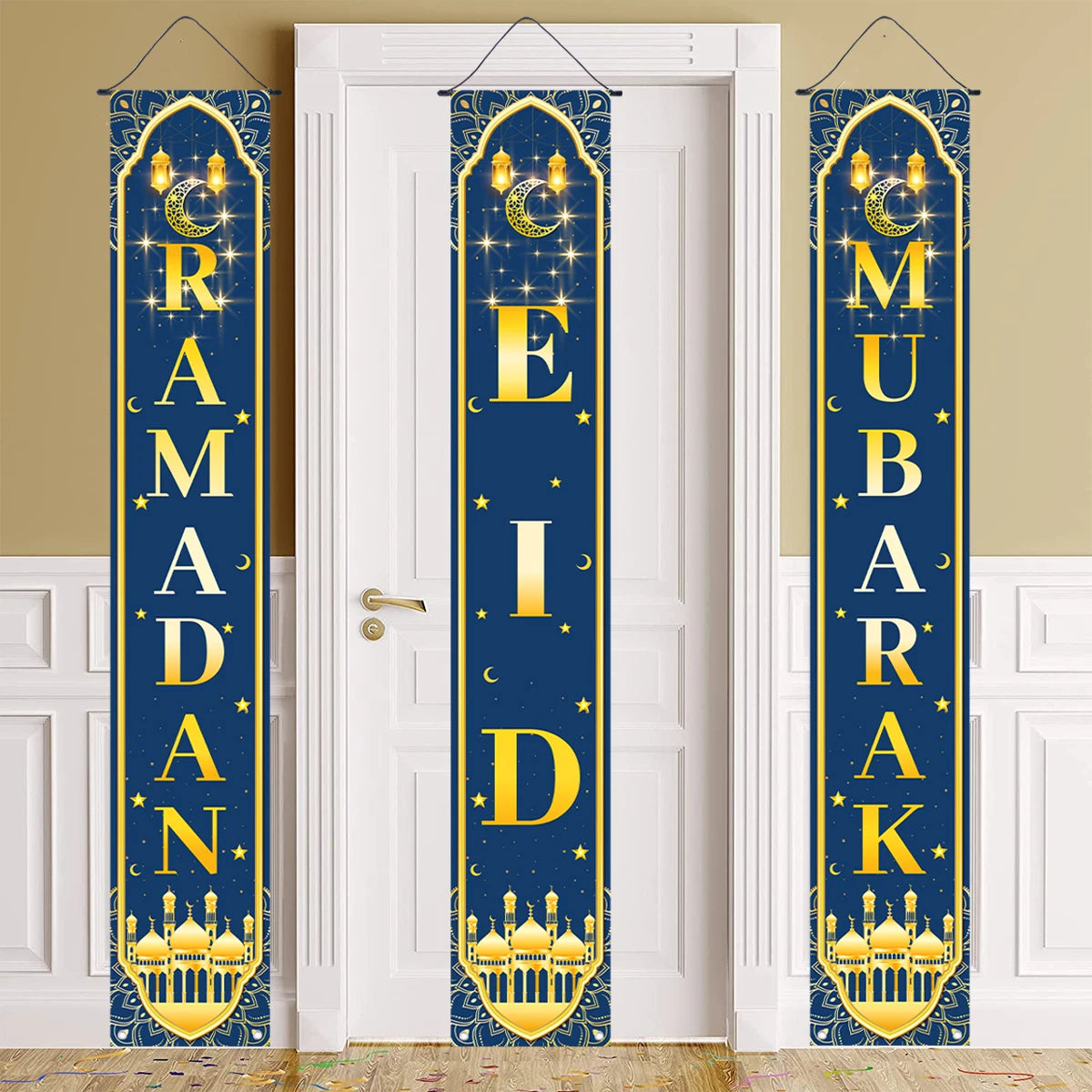 Ramadan Decoration 2025 Door Banner EID Mubarak Decor for Home Porch Banner Ramadan Kareem Islamic Muslim Party Eid Al-Fitr Gift