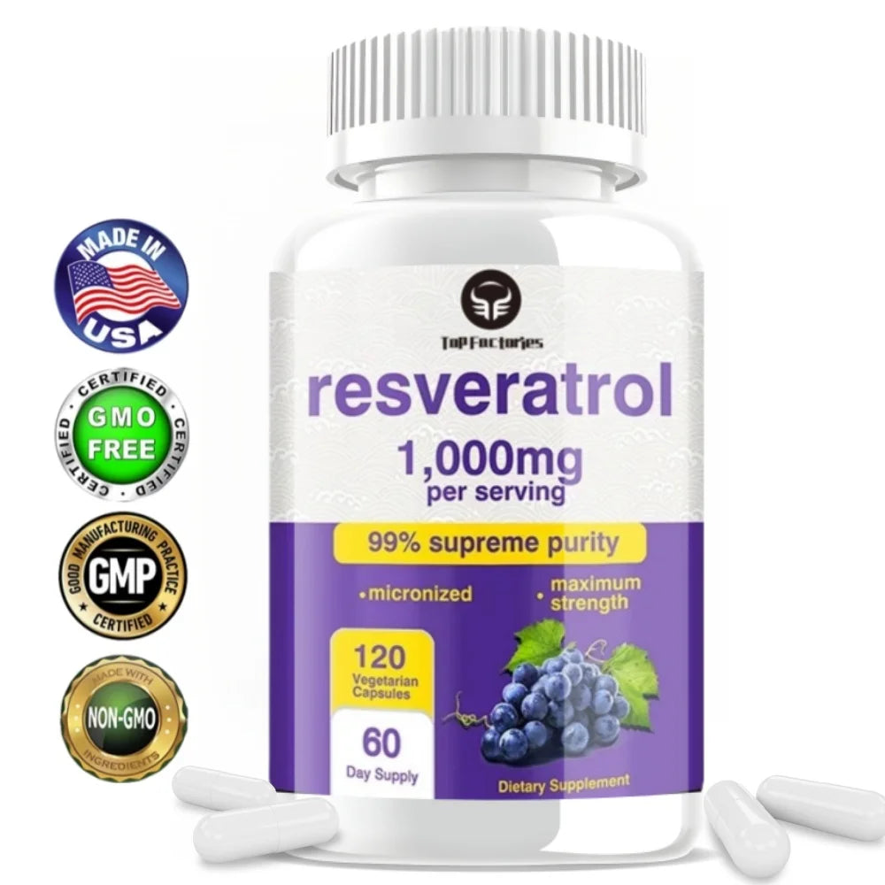 Resveratrol Supplement - Anti-aging, Cardiovascular & Joint Support, Skin