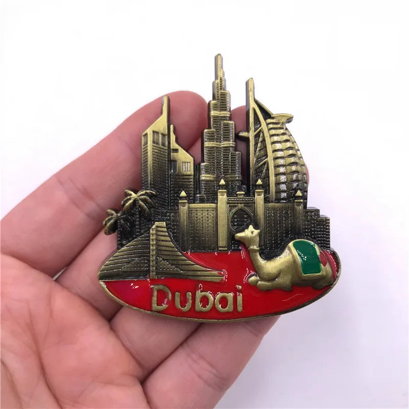 Dubai Travelling Souvenirs Metallic Fridge Magents UAE Tourist Souvenirs Metal Magnetic Sticketrs for Message Board Home Decor